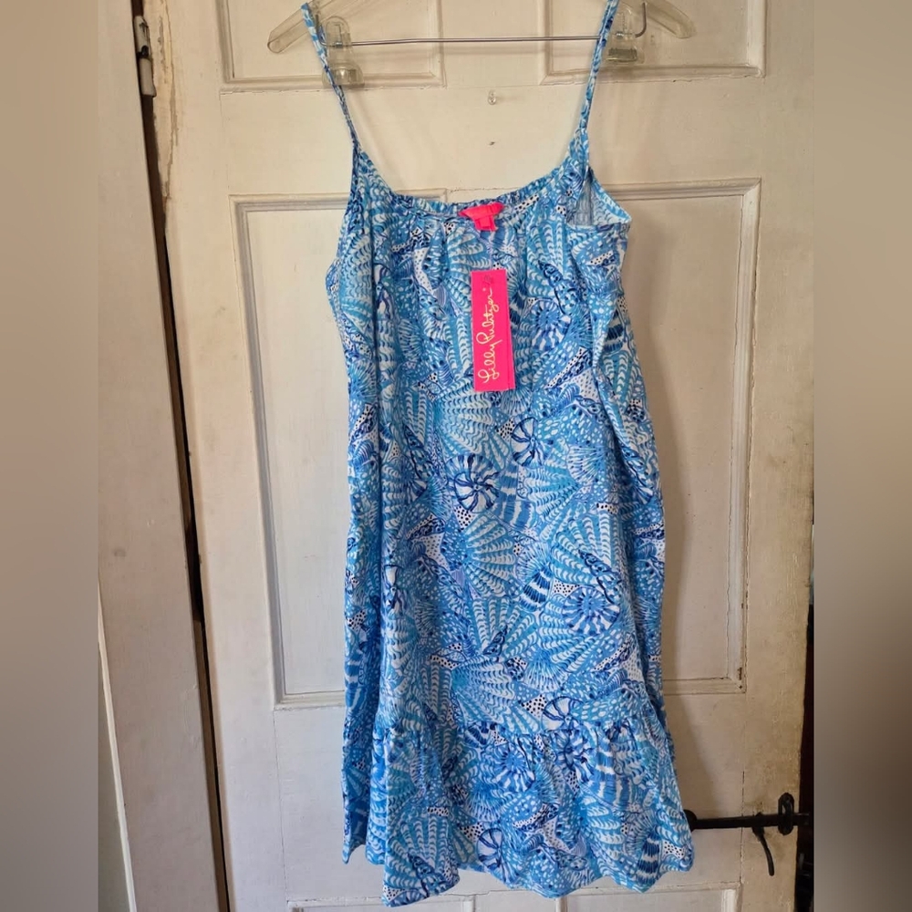 NWTs Lilly Pulitzer Jayden Linen Dress Amalfi Blue by the Seashore Size XL - Picture 2 of 5